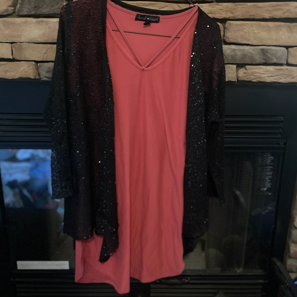 Derek Heart dress and Carmella Cardigan